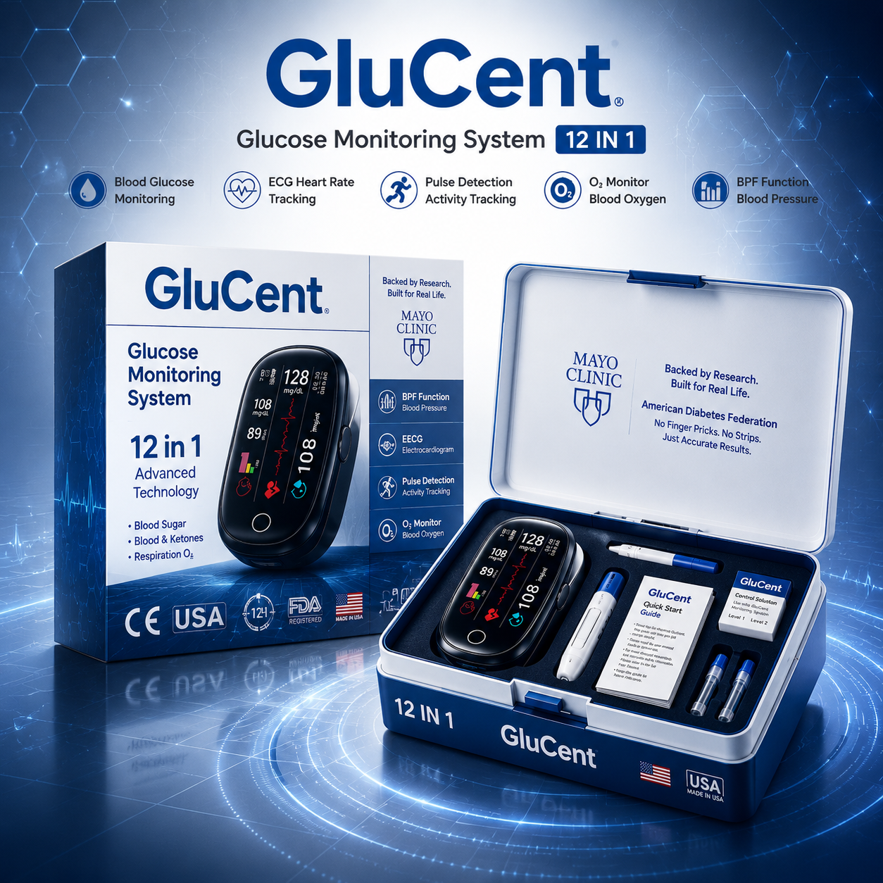 🔥Made In USA🏆GluGent™ Non-Invasive Blood Glucose Meter 99.9% Accuracy （Mayo Clinic Recommended）