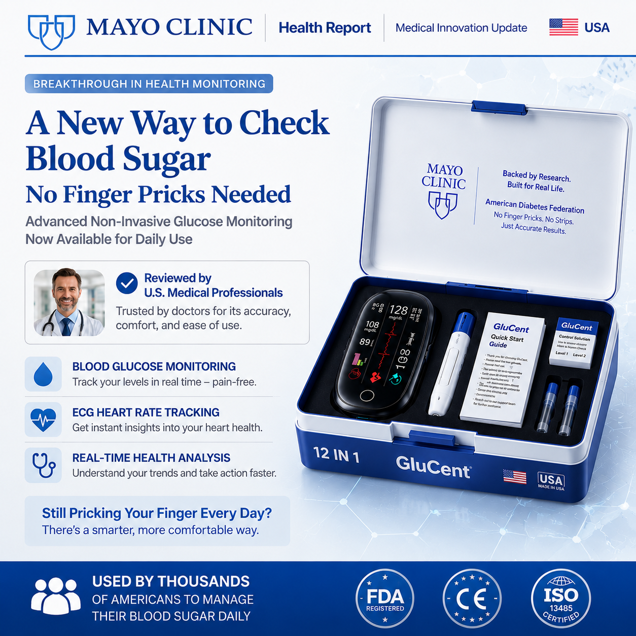 🔥Made In USA🏆GluGent™ Non-Invasive Blood Glucose Meter 99.9% Accuracy （Mayo Clinic Recommended）